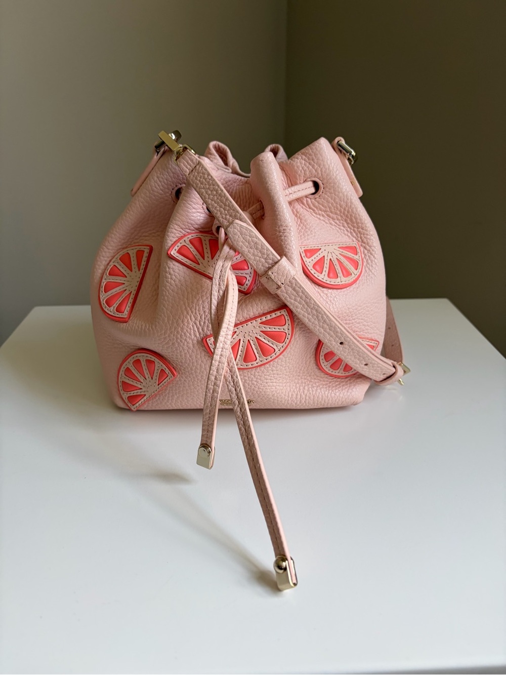 Kate Spade Flights Of Fancy Grapefruit Mini Bucket Bag